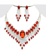 Elegant Designer Silver Red Crystal Necklace Bib Collar Pendant Earring ... - £40.62 GBP