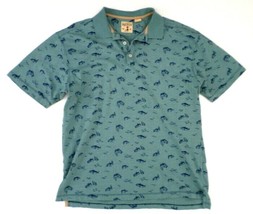 RedHead Men&#39;s Polo Shirt L Aqua Blue-Green w Fish Print Big Mouth Bass - $14.83 CAD