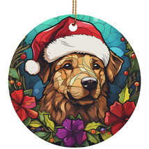 Golden Retriever Santa Hat Stained Glass Colorful Art Christmas Ornament... - $14.80