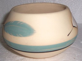 Ceramic Pottery Bowl By Desert Pueblo Pottery design Name Teal Feather - $55.14