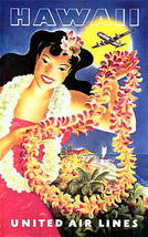 Hawaiian Lei 15x22 Hawaii hawaiin Surfing Art Print Maui United Air Lines - £39.15 GBP