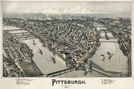 Bird&#39;s Eye View Map of  Pittsburgh 1902 22x30 Art Print Hand Numbered Ed... - £93.82 GBP