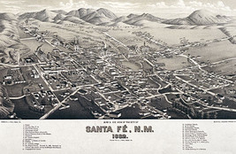 Bird&#39;s Eye Map of  Santa Fe 1882 15x22 New Mexico Art Print - £38.55 GBP