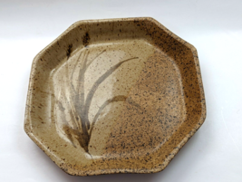 Studio Pottery Octagonal Platter Dish Grass Speckled Tan Glaze Stoneware Signed - £67.64 GBP