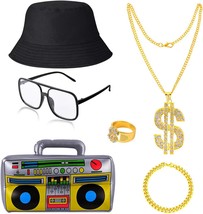 Retro 80S 90S 2000S Hip Hop Rapper Dj Costume Accessories Kit: Black Sun Hat, - $28.99