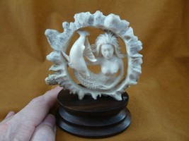 MER-6) small Mermaid + dolphin cave shed ANTLER figurine Bali detailed carving - £81.27 GBP