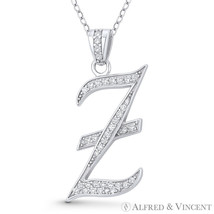 Initial Letter &quot;Z&quot; Cursive Script CZ Crystal 925 Sterling Silver Rhodium Pendant - £15.46 GBP+