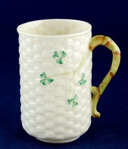 Belleek Gaelic Shamrock Basketweave Coffee Cup Mug Green Mark Ireland - $5.00