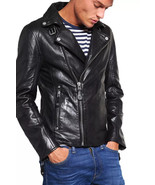 Racer Biker Jacket Elegant NEW Men&#39;s Jacket 100% Genuine Real Lambskin L... - $107.30+