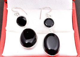 925 Sterling Silver Black Onyx Gemstone Handmade Earrings Women Party Wear Gift - £35.60 GBP