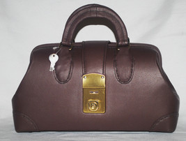Leather Doctor Bag - 14&quot; X 5&quot; X 8&quot; - Burgundy Brown w/2 Keys MADE IN USA - £116.52 GBP