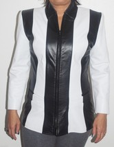 Vintage Erez Black &amp; White Lambskin Leather Jacket Womens Size 8 - $148.49