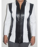 Vintage Erez Black &amp; White Lambskin Leather Jacket Womens Size 8 - £116.84 GBP