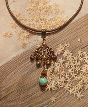 Turquoise necklace copper necklace Victorian necklace Boho leather neckl... - $47.88 CAD