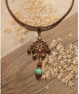Turquoise necklace copper necklace Victorian necklace Boho leather neckl... - $34.00