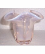 DUNCAN MILLER PINK IRIDESCENT FRILL GLASS VASE ART - $103.89