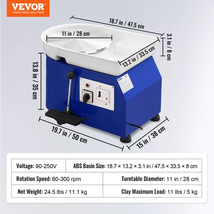 VEVOR 11In Pottery Wheel Ceramic Forming Machine Adjustable 60-300RPM Speed Hand - £162.14 GBP