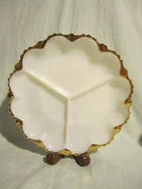 Vintage Anchor Hocking Fire-King Milk Glass Divided Relish Tray Plate w/ Gold... - £19.51 GBP