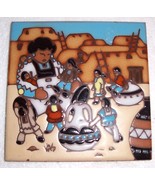 EARTHTONES &quot;AMERICAN INDIAN WOMAN &amp; CHILDREN&quot; TILE  ART - $49.72 CAD