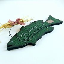 Fish Tales Welcome Wooden Green Fish Hanging Sign Home Decor Cabin Decoration image 3