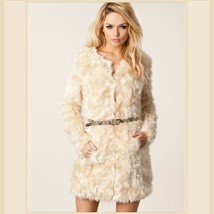 Velvety Soft Luxury Lamb Faux Fur Medium Length Coat Jacket with Covered Buttons