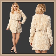 Velvety Soft Luxury Lamb Faux Fur Medium Length Coat Jacket with Covered Buttons image 2