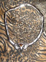 Silver Bar Necklace w/ Amber crown Elephant - £15.65 GBP