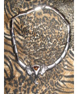 Silver Bar Necklace w/ Amber crown Elephant - $19.95