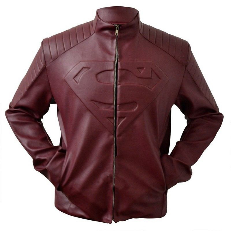 Customized Men's Handmade Burgundy Superman Man of Steel Genuine Leather Jacket