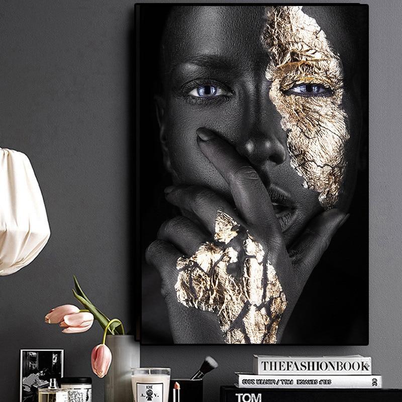 HQ Canvas Print African Art Black and Gold Woman Wall Art Picture