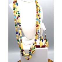 Vintage Boho Artisan Statement Necklace and Dangle Earrings, Multi Strand Mixed - £48.61 GBP