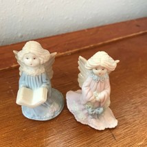 Estate Lot of 2 Russ Small Blue &amp; Pink Porcelain Angel Figurines  - 2.75 inches - £8.15 GBP