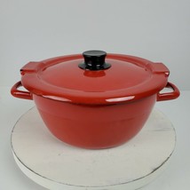 Vintage Enamel Cast Iron Soup Pot Chefs Oven w/ Lid RED Approx 12x10x5&quot; - £39.31 GBP