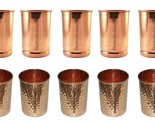 Copper Water Drinking Tumbler Glass 5 Smooth 5 Hammered Health Benefit S... - $58.90