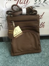 WOMEN&#39;S PURSE VIVOI MULTI-POCKET GENUINE LEATHER CROSS BODY BAG BROWN - $20.75