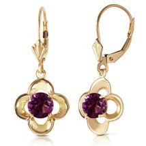 1.1 Carat 14K Solid Yellow Gold Amethyst Flower Bloom Gemstone Earrings - £305.06 GBP