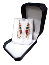 Long Jewel Tone Multicolored Rhinestone Drop Dangle Earrings 80s Vintage Jewelry - £28.39 GBP