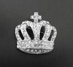 3 pc Bridal Crown Clear White Rhinestone Brooch Pin 1-3/4&quot; / 4.4cm width B87  - £9.61 GBP