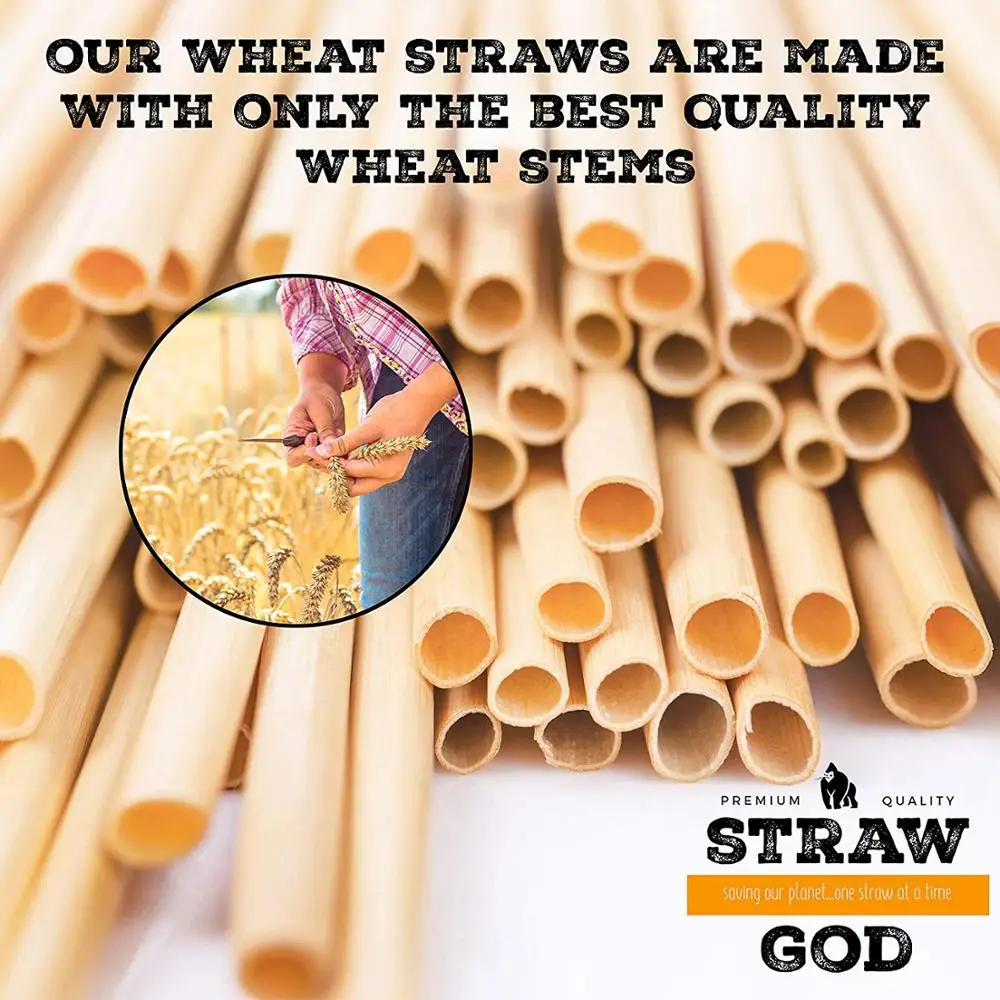 House Home 100pcs 20cm Disposable Wheat Straw Eco-Friendly Natural Wheat Drinkin - £19.65 GBP