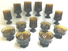 13 Franciscan Tiffin Madeira Brown (7) 5.5&quot; Goblets (6) 3.25&quot; Sherbet MCM Glass - £65.64 GBP