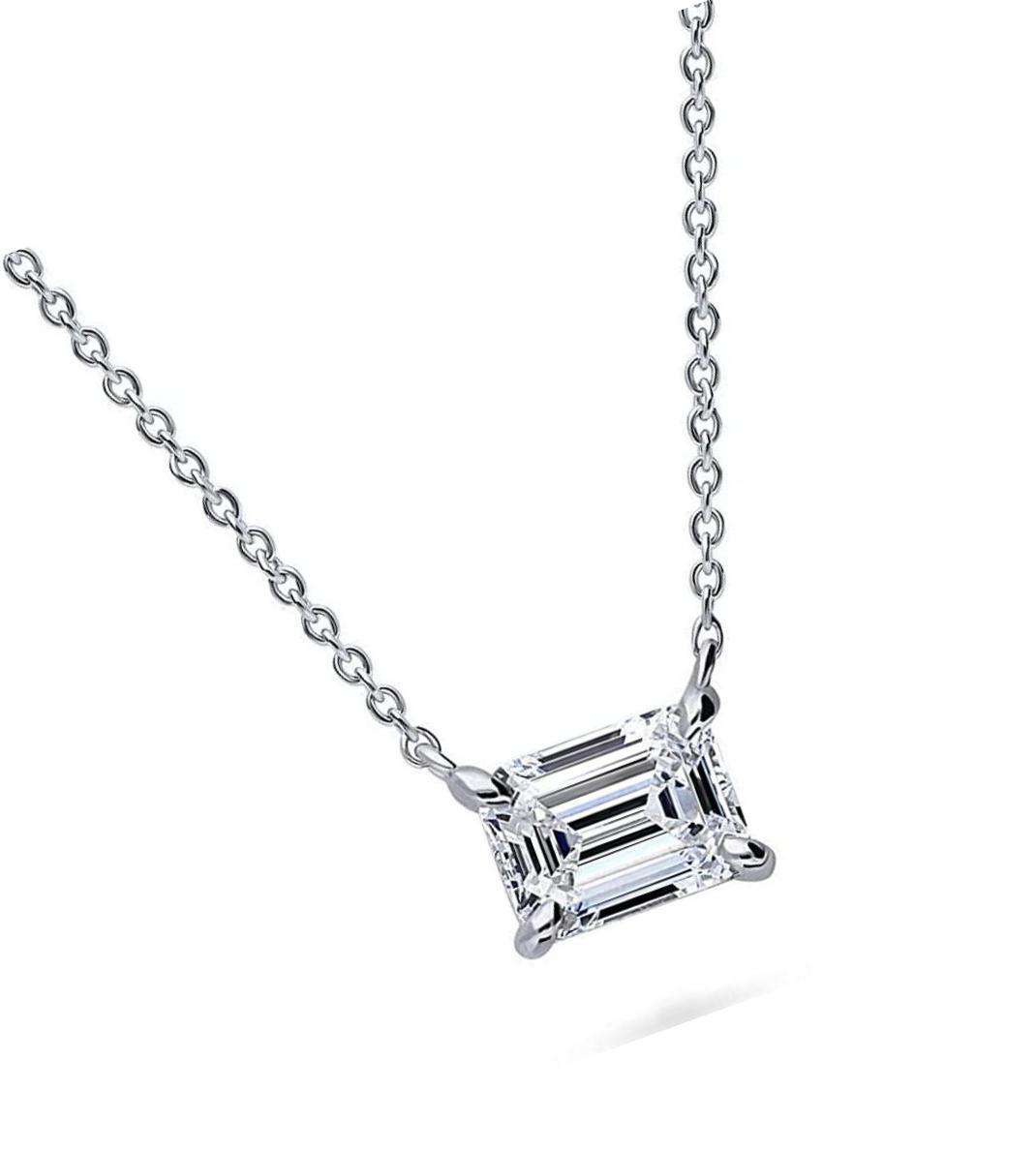 Sterling Silver Solitaire 1.7 Carat Emerald Cut - $193.26