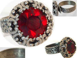  	 Vintage gothic W German Jeweled RED stone ring  - £23.88 GBP