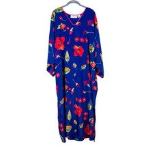 Natorious Womens Nightgown Set L 2 Piece Chemise Slip Gown Floral Blue Red - £45.78 GBP
