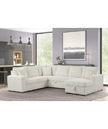 Alfreton White Corduroy Sectional Sofa with Pullout Bed & Storage - $1,899.00