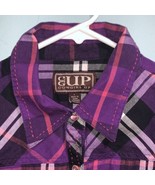 Cowgirl Up Women L Button Down Long Sleeve Shirt Purple Black Plaid Embr... - £13.93 GBP