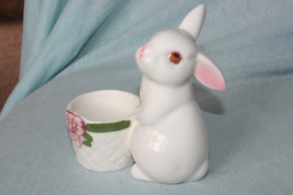 Avon Porcelain Bunny with Flower Pot Tea Candle Holder - £3.92 GBP