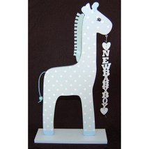 Gisela Graham Blue Wooden Giraffe New Baby Boy Nursery Decoration Ornament - £14.05 GBP