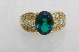 14KP Yellow Gold Green Emerald &amp; Diamond Ladie&#39;s Sz 5.5 Ring 3.5g CI IN CH RA - £168.37 GBP