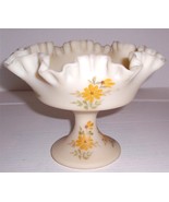 Fenton Custard Large Ruffled Glass Handpainted Art Display Compote Signe... - $225.78