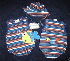BOYS 3-6  MONTHS - Lil Jellybean -  Down by the Sea ROMPER &amp; HAT SET - £14.14 GBP